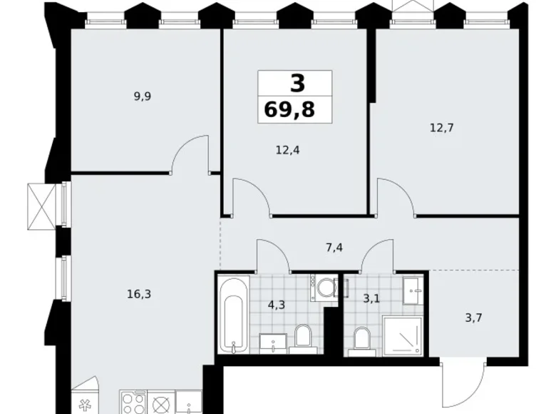 Wohnung 3 zimmer 70 m² Troizk, Russland