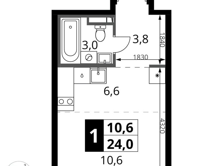 Apartamento 1 habitación 24 m² Potapovo, Rusia