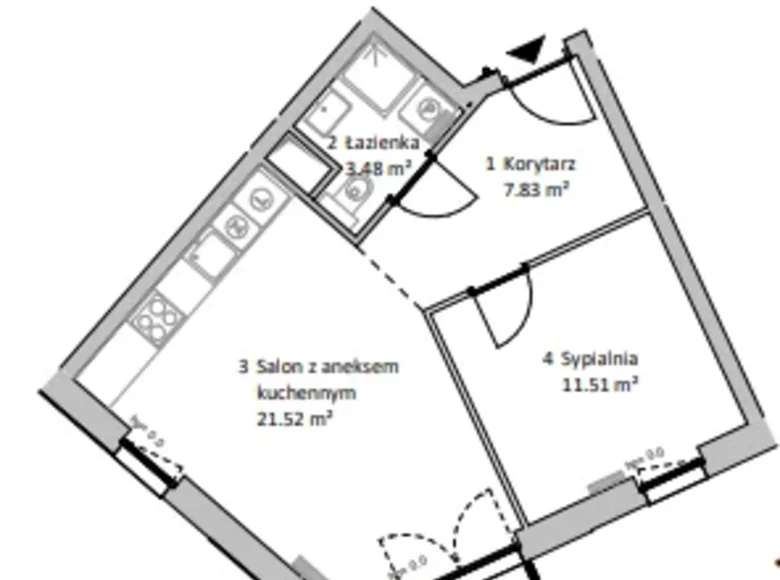 2 room apartment 44 m² Warsaw, Poland