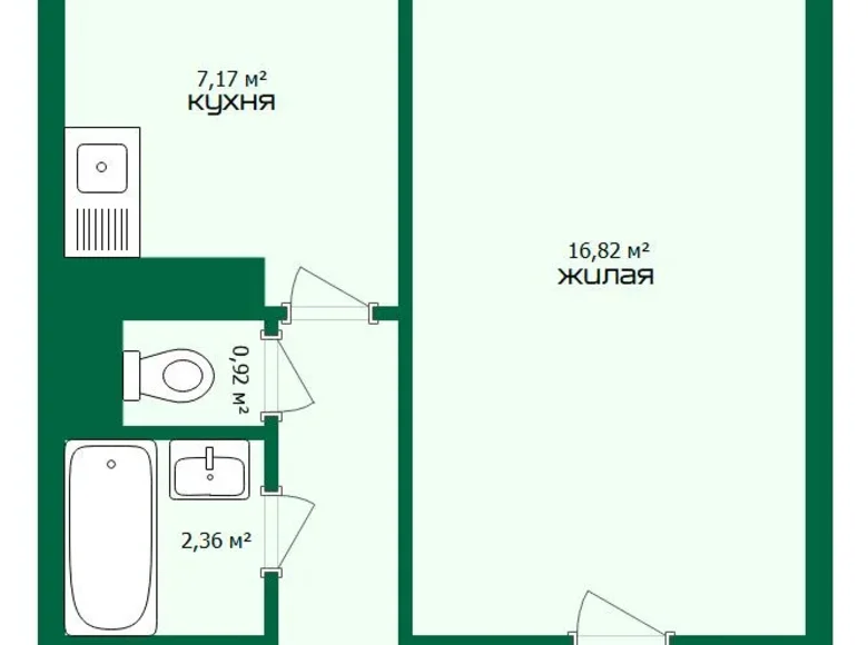 1 room apartment 38 m² Minsk, Belarus