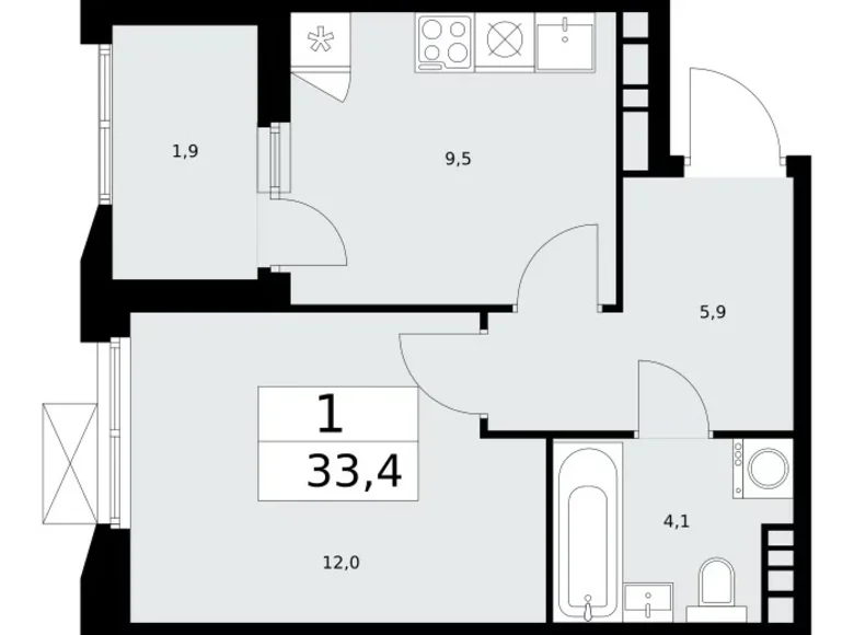 Mieszkanie 1 pokój 33 m² poselenie Sosenskoe, Rosja