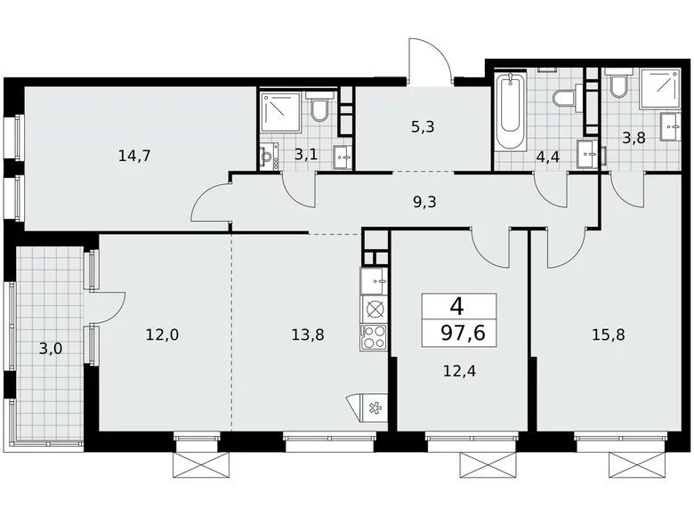Appartement 4 chambres 98 m² Moscou, Fédération de Russie