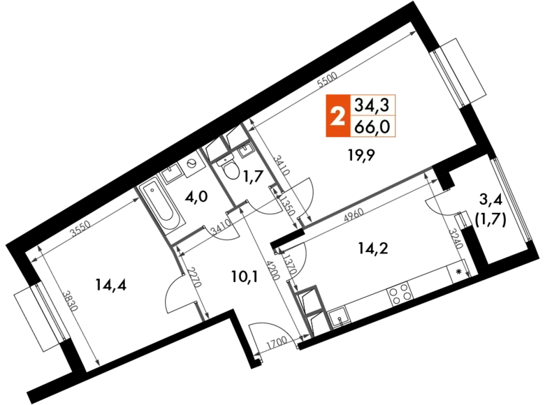 Квартира 2 комнаты 66 м² Развилка, Россия