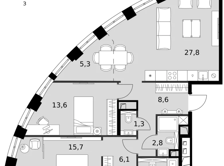 Wohnung 3 zimmer 86 m² Nordwestlicher Verwaltungsbezirk, Russland