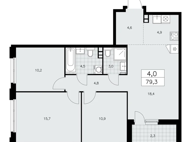 Mieszkanie 4 pokoi 79 m² poselenie Sosenskoe, Rosja