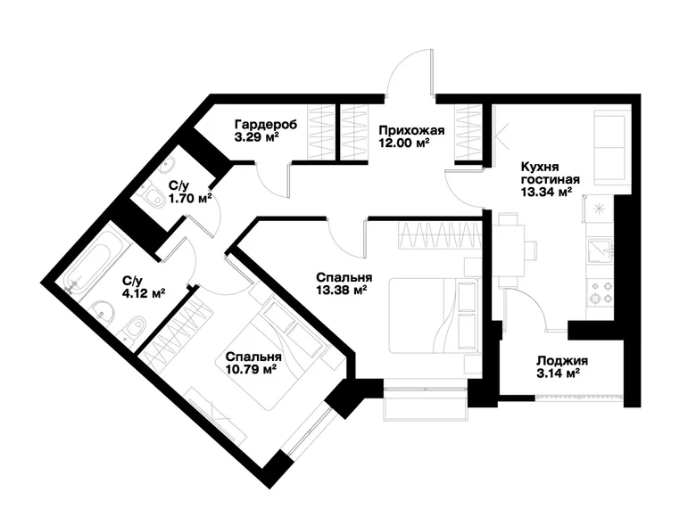 Квартира 2 комнаты 60 м² Ташкент, Узбекистан