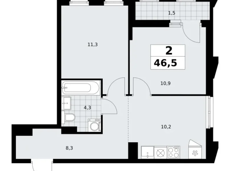 Mieszkanie 2 pokoi 47 m² Troick, Rosja