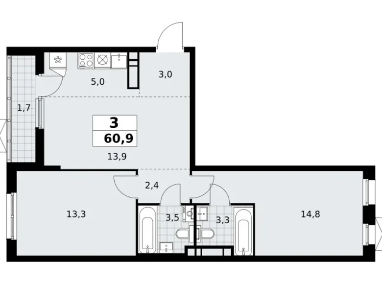 Mieszkanie 3 pokoi 61 m² poselenie Sosenskoe, Rosja