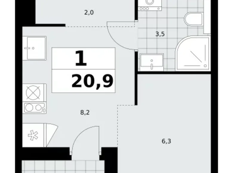 Квартира 1 комната 21 м² поселение Сосенское, Россия