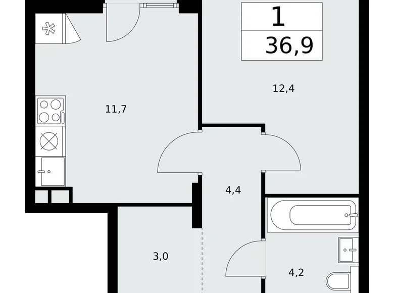 Appartement 1 chambre 37 m² poselenie Desenovskoe, Fédération de Russie