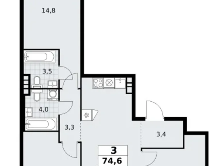 Квартира 3 комнаты 75 м² поселение Сосенское, Россия