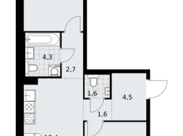 Mieszkanie 2 pokoi 58 m² Troick, Rosja