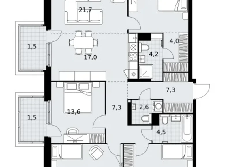 Mieszkanie 5 pokojów 136 m² Kommunarka, Rosja