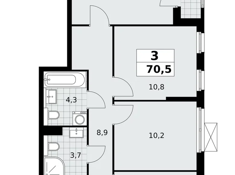 Apartamento 3 habitaciones 71 m² poselenie Sosenskoe, Rusia