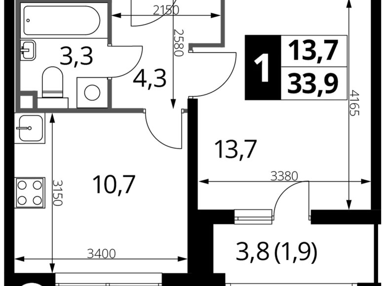 Mieszkanie 1 pokój 34 m² Nekrasovka District, Rosja