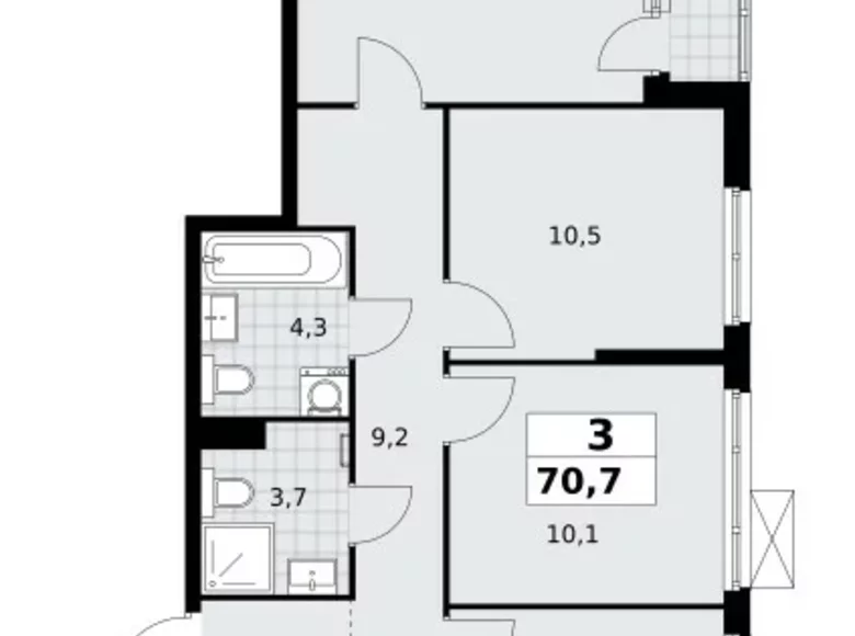 Appartement 3 chambres 71 m² poselenie Sosenskoe, Fédération de Russie