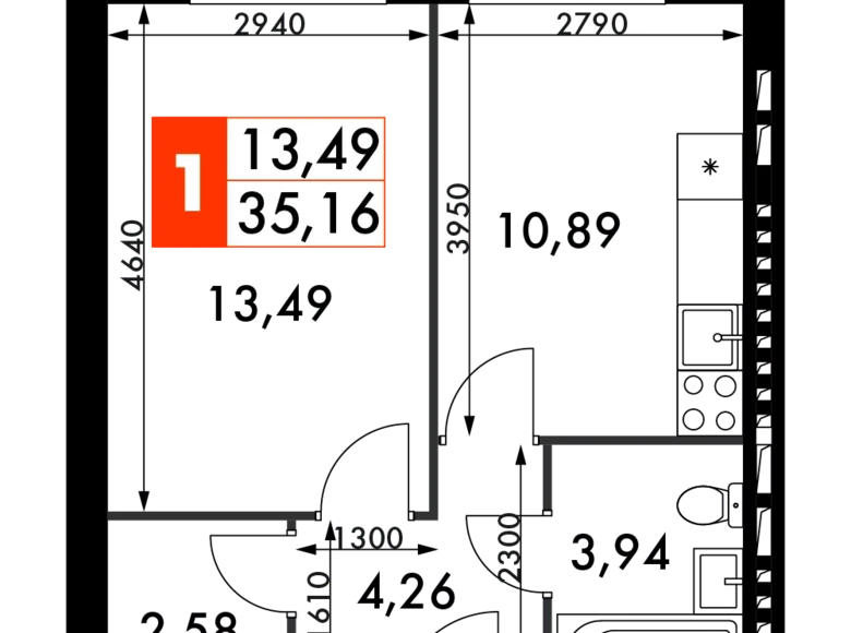 Квартира 1 комната 35 м² Одинцовский городской округ, Россия