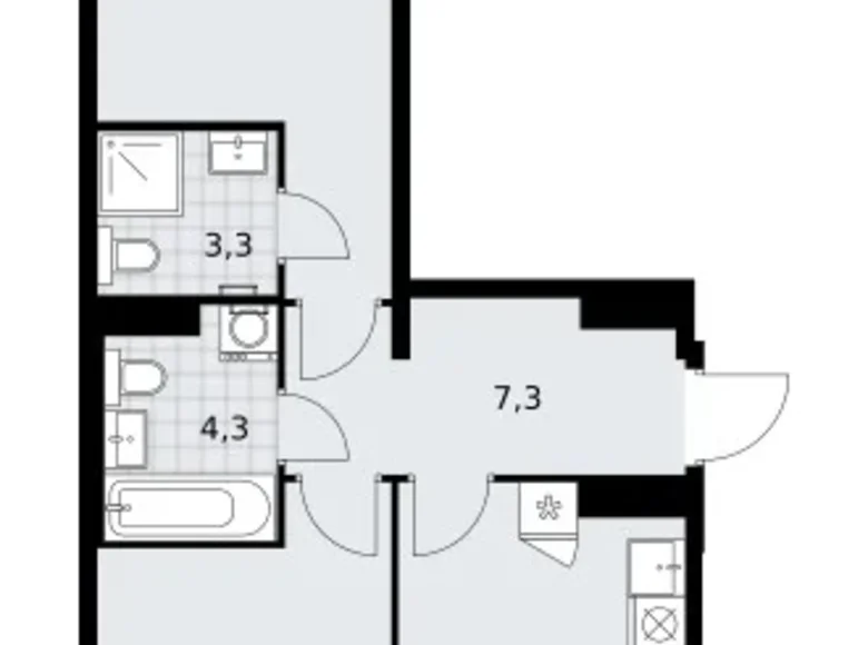 2 room apartment 59 m² Troitsk, Russia
