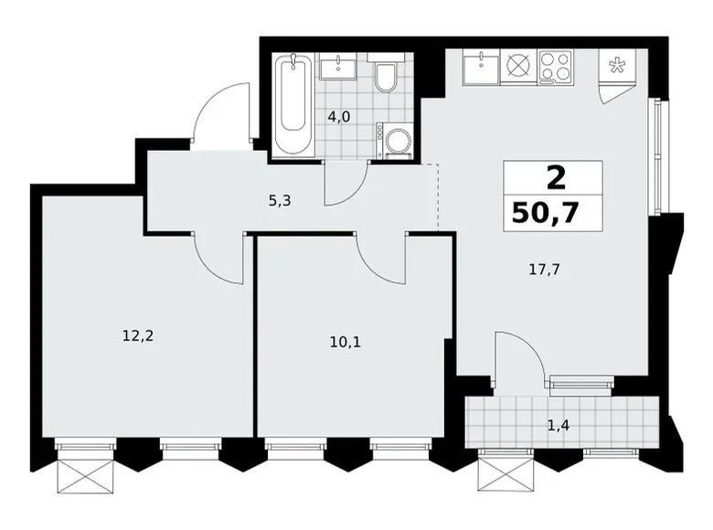 Mieszkanie 2 pokoi 51 m² Troick, Rosja