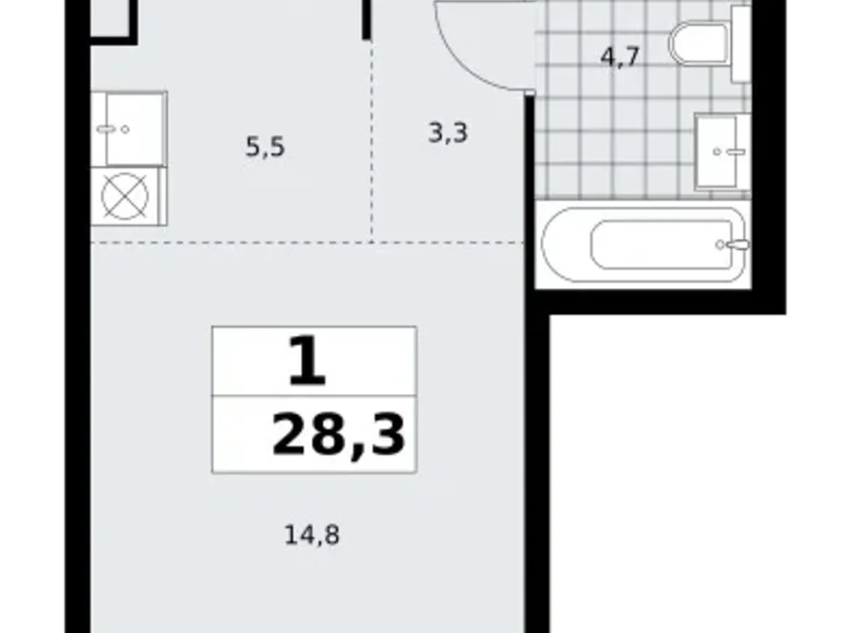 Mieszkanie 1 pokój 28 m² poselenie Sosenskoe, Rosja