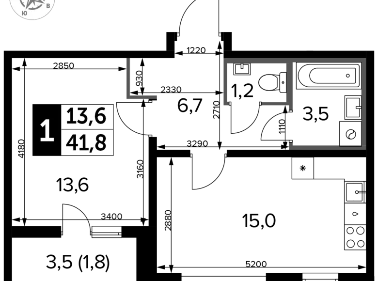 Квартира 1 комната 42 м² Москва, Россия