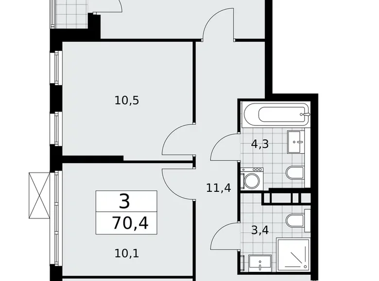 Mieszkanie 3 pokoi 70 m² poselenie Sosenskoe, Rosja