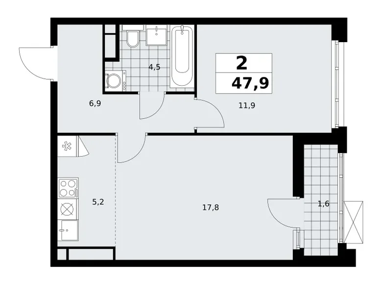 2 room apartment 48 m² poselenie Sosenskoe, Russia