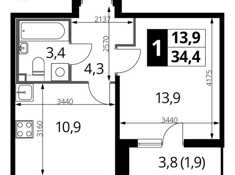 Mieszkanie 1 pokój 34 m² Nekrasovka District, Rosja