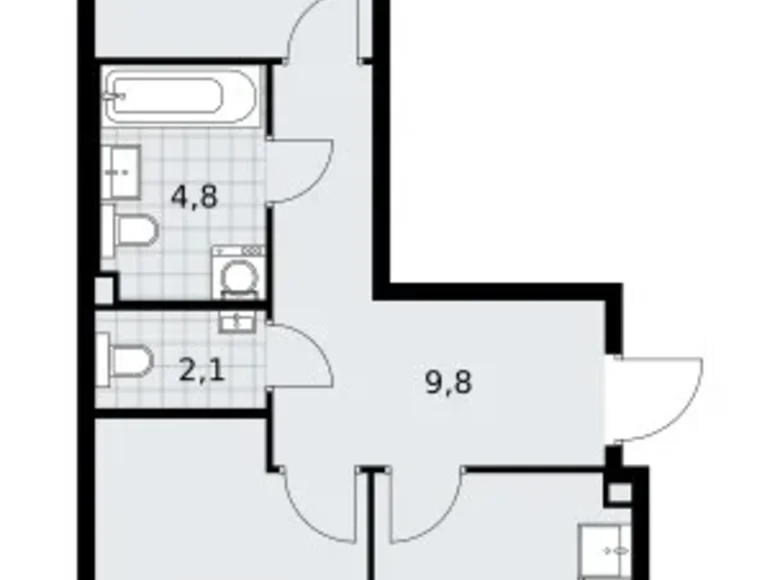 Квартира 2 комнаты 57 м² район Троицк, Россия