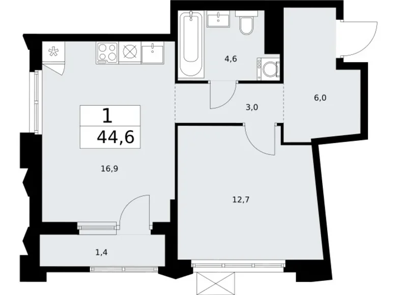Appartement 1 chambre 45 m² Troïtsk, Russie
