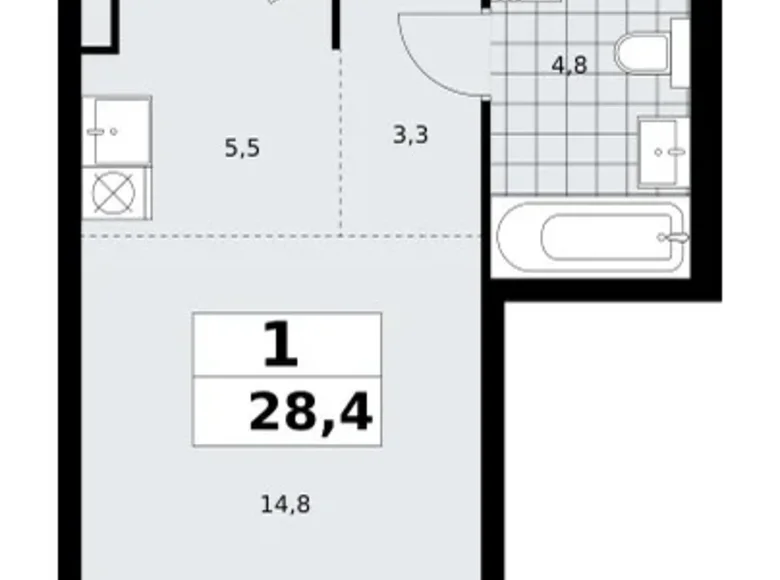 Квартира 1 комната 28 м² поселение Сосенское, Россия