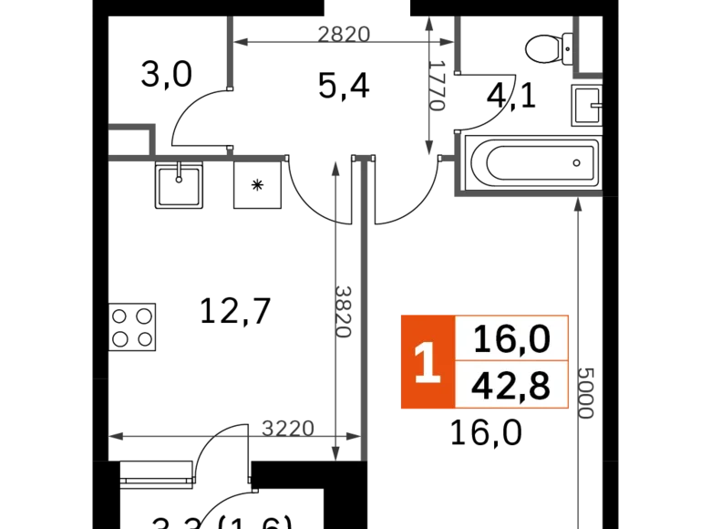 Mieszkanie 1 pokój 43 m² Moskwa, Rosja