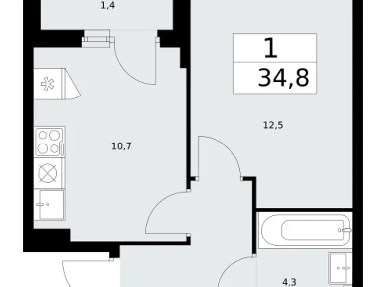 Wohnung 1 zimmer 35 m² Troizk, Russland