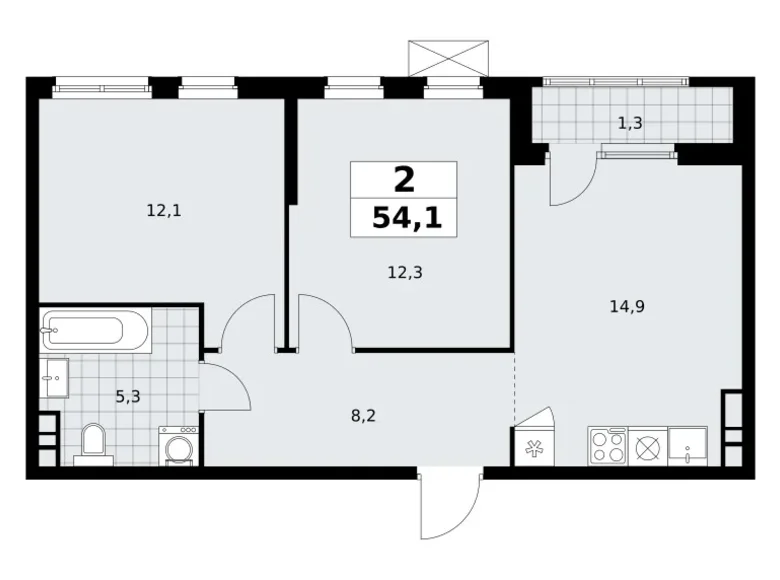 2 room apartment 54 m² South-Western Administrative Okrug, Russia