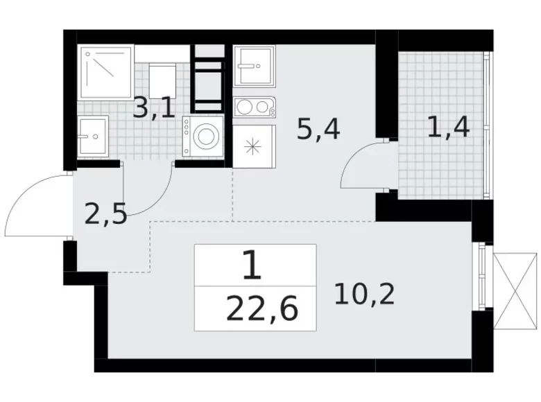 1 room apartment 23 m² Krasnoye Selo, Russia