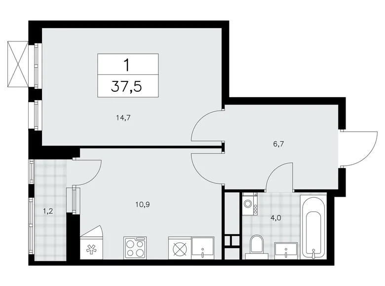 1 room apartment 38 m² Moscow, Russia