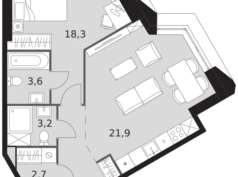 Mieszkanie 2 pokoi 58 m² Konkovo District, Rosja