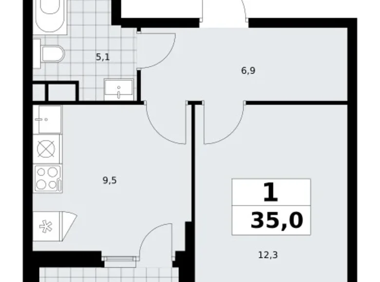 1 room apartment 35 m² South-Western Administrative Okrug, Russia