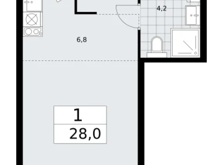 1 room apartment 28 m² Troitsk, Russia