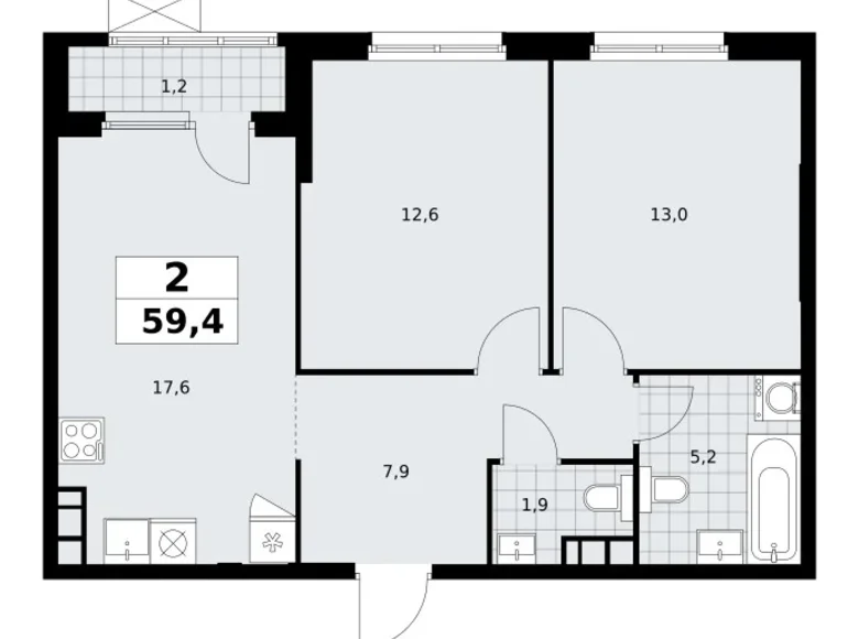 Apartamento 2 habitaciones 59 m² South-Western Administrative Okrug, Rusia