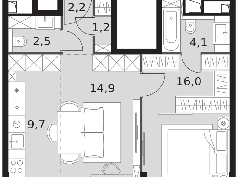 2 room apartment 51 m² North-Western Administrative Okrug, Russia