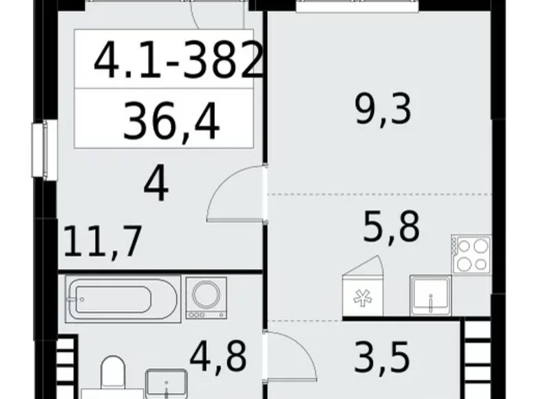 2 room apartment 36 m² South-Western Administrative Okrug, Russia