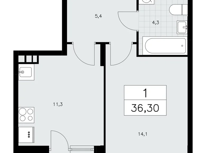 Apartamento 1 habitación 36 m² poselenie Sosenskoe, Rusia