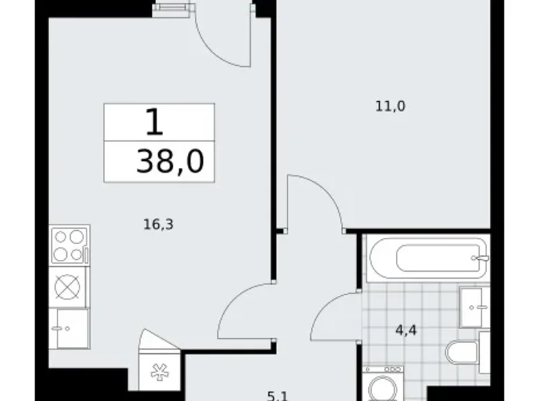 Wohnung 1 zimmer 38 m² Troizk, Russland