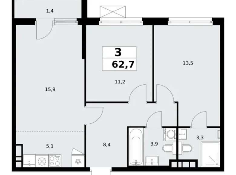 Appartement 3 chambres 63 m² poselenie Sosenskoe, Fédération de Russie