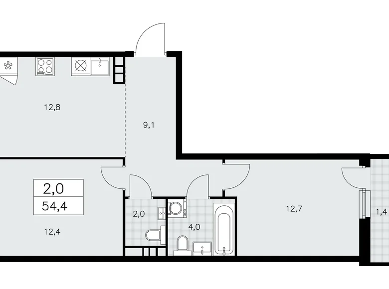 Apartamento 2 habitaciones 54 m² poselenie Sosenskoe, Rusia