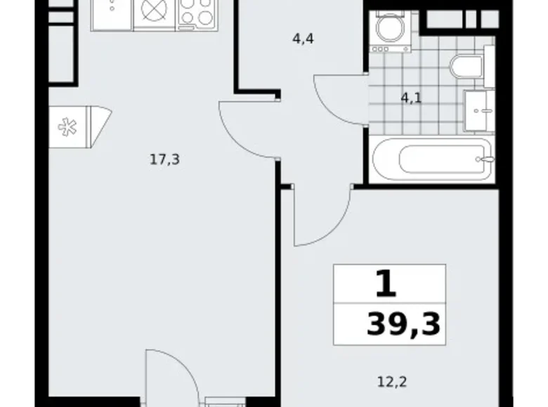 1 room apartment 39 m² poselenie Sosenskoe, Russia