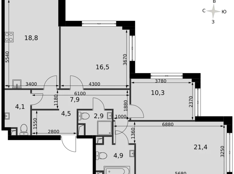 Wohnung 3 zimmer 91 m² Nordwestlicher Verwaltungsbezirk, Russland