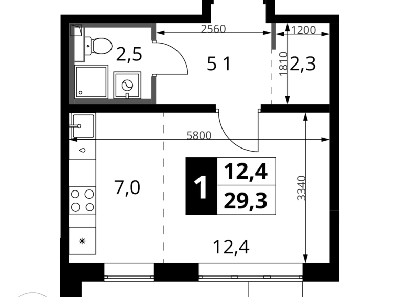 Студия 1 комната 29 м² Химки, Россия