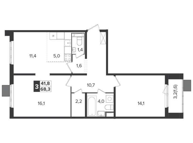 Apartamento 3 habitaciones 68 m² Moscú, Rusia